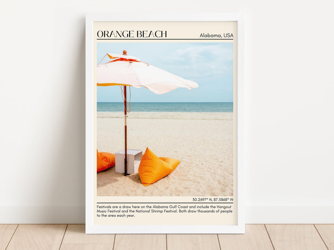 Orange Beach, beach relaxation, travel poster print, Perdido Pass, Orange Beach photo, city art print, Orange Beach seafood, culinary adventure, Orange Beach travel, city wall decor