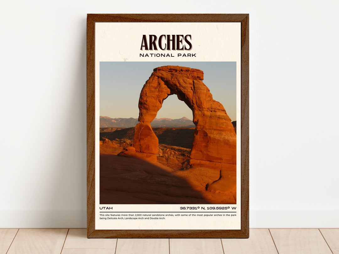 Delicate Arch, iconic landmark, hiking adventure, travel poster print, Arches art, Fiery Furnace, wilderness area, Arches wall art, city color palette, Windows section, sunset views, Arches photo