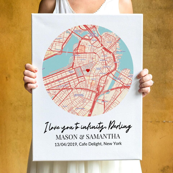 Personalized Map Canvas For Couples ~ I Love You To Infinity