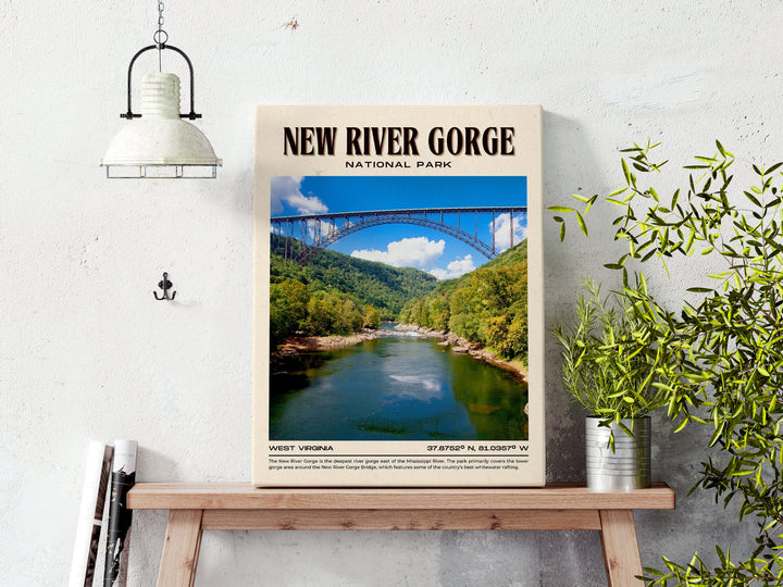 New River Gorge Vintage Wall Art, West Virginia, USA