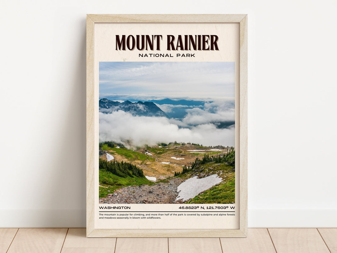 Mount Rainier Park Vintage Wall Art, Washington, USA